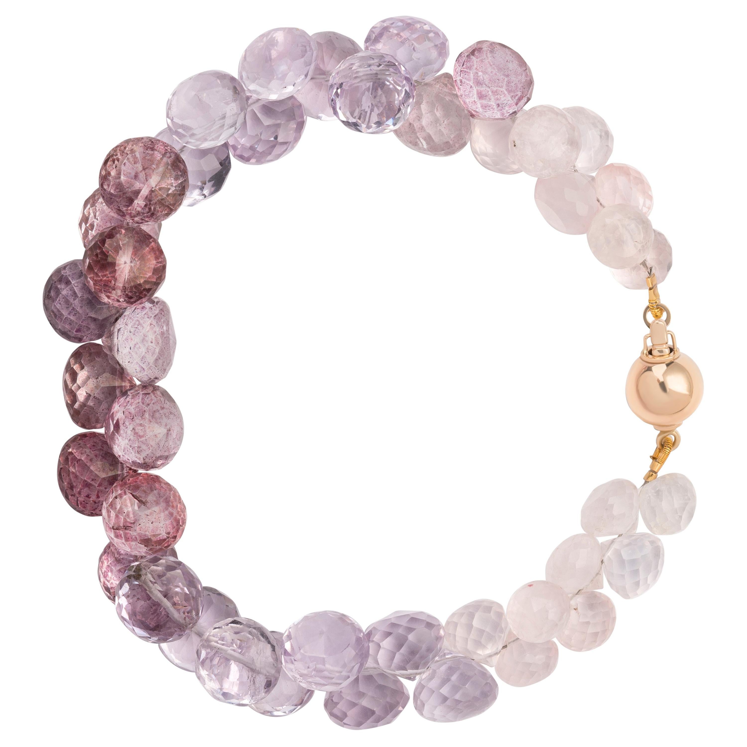 9 Carat Yellow Gold and Amethyst Bead String Bracelet For Sale