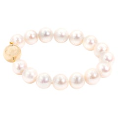 9 Carat Yellow Gold Clasp and Lustreous White Freshwater Pearl Bracelet