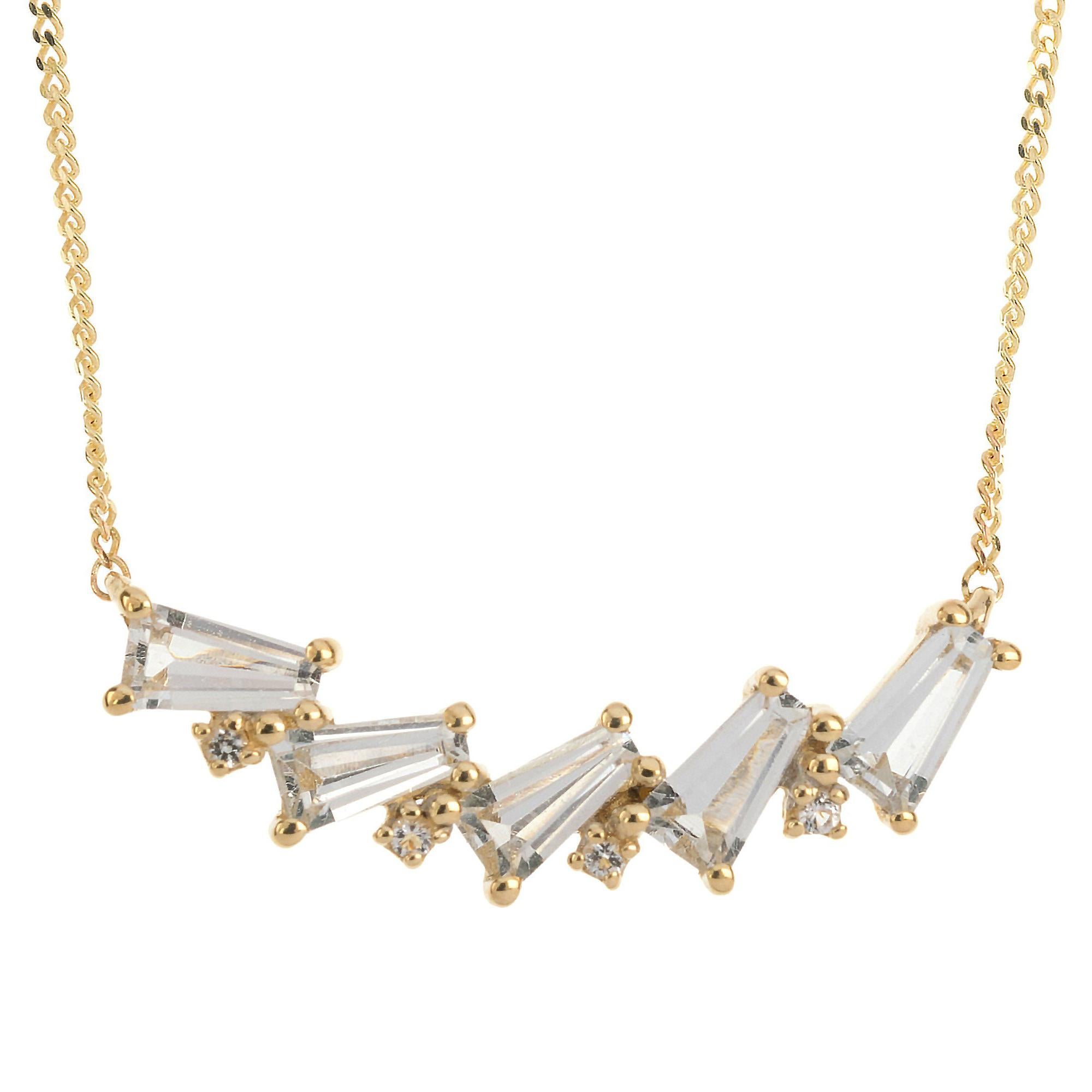 9 Carat Yellow Gold Colorless Topaz Necklace For Sale