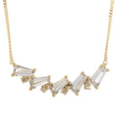 9 Carat Yellow Gold Colorless Topaz Necklace