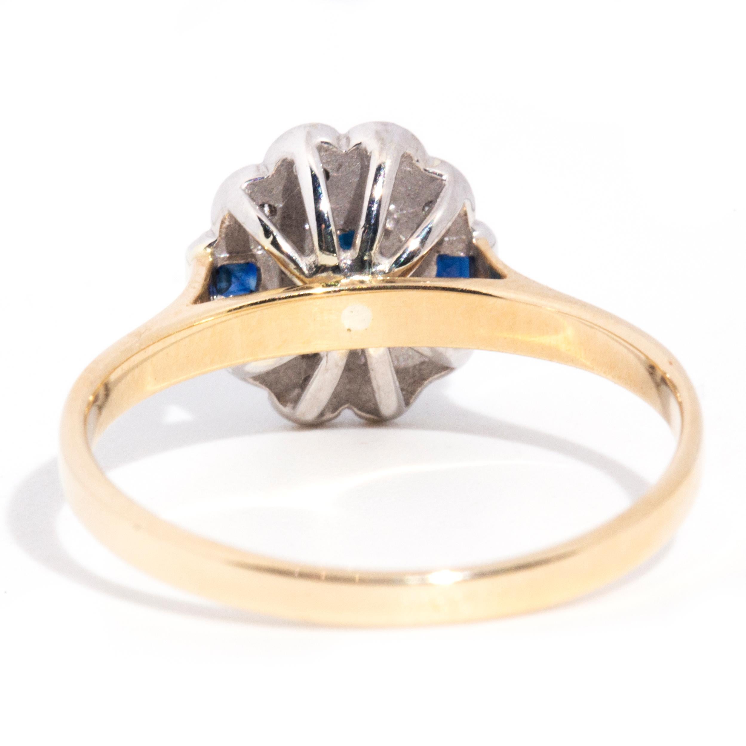 9 Carat Yellow Gold Diamond and Dark Oval and Square Blue Sapphire Cluster Ring 3