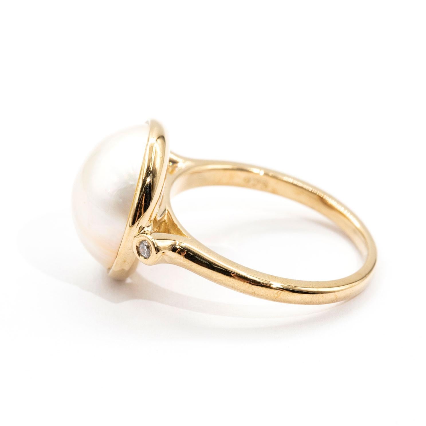 Contemporary 9 Carat Yellow Gold Mabe Pearl and Diamond Vintage Dress Ring