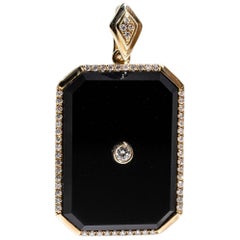 9 Carat Yellow Gold Onyx and Diamond Vintage Enhancer Pendant