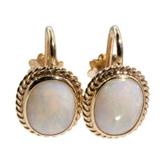 9 Carat Yellow Gold Oval Opal Cabochon Vintage Clip On Earrings