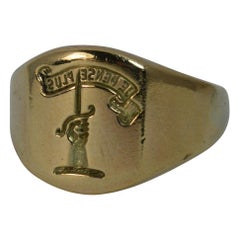 9 Carat Yellow Gold Sword 'Think It Over' Signet Seal Intaglio Ring