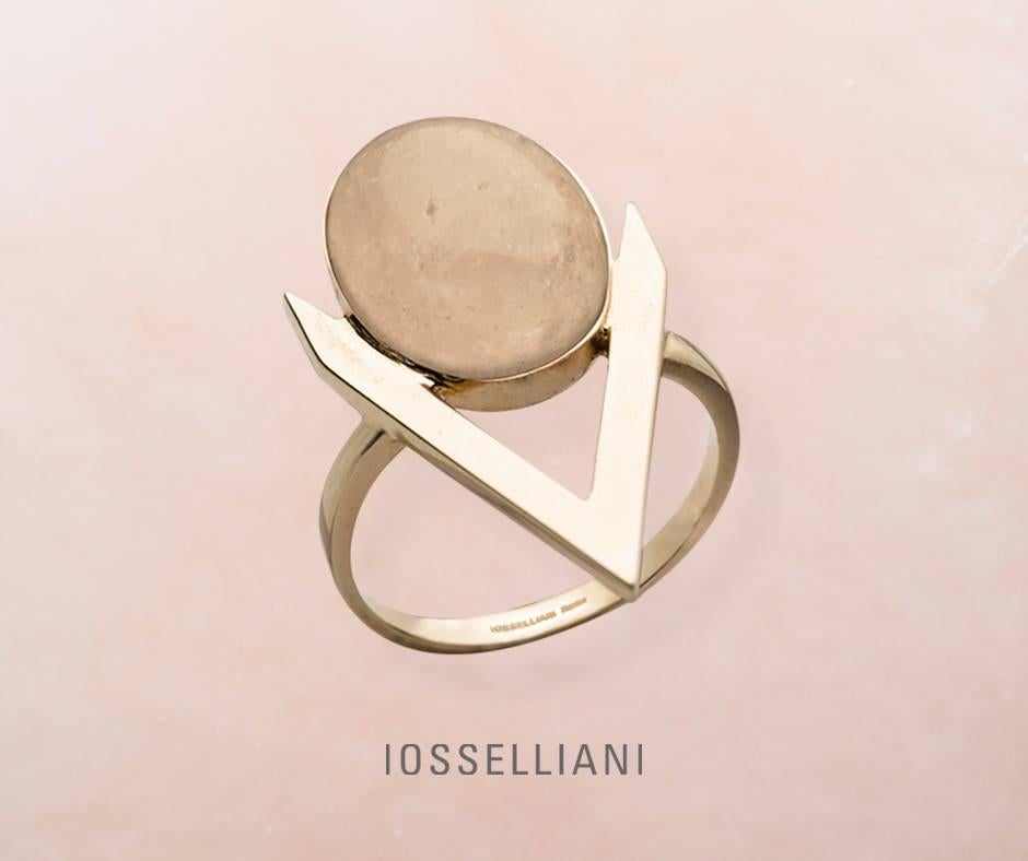 9 Carat Yellow Gold V Pink Opal Central Cabochon Necklace from Iosselliani For Sale 1
