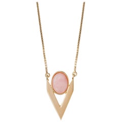 9 Carat Yellow Gold V Pink Opal Central Cabochon Necklace from Iosselliani