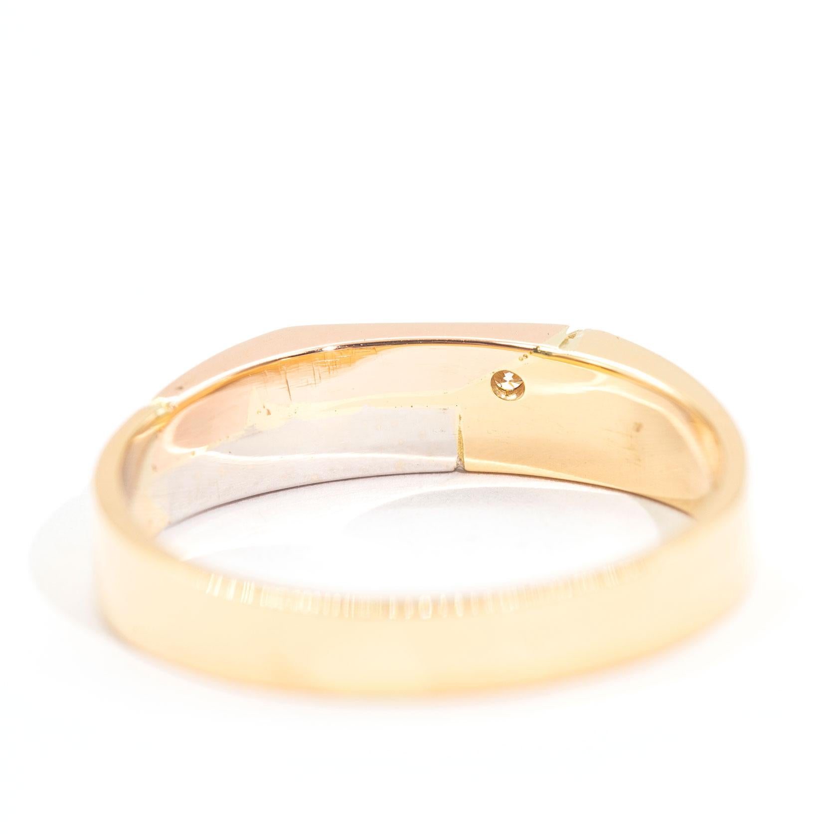 18 Carat Yellow Rose White Gold Three Color Men's Diamond Vintage Signet Ring In Good Condition In Hamilton, AU