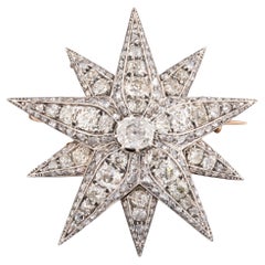 9 Carats Diamonds French Antique Star Pendant and Brooch
