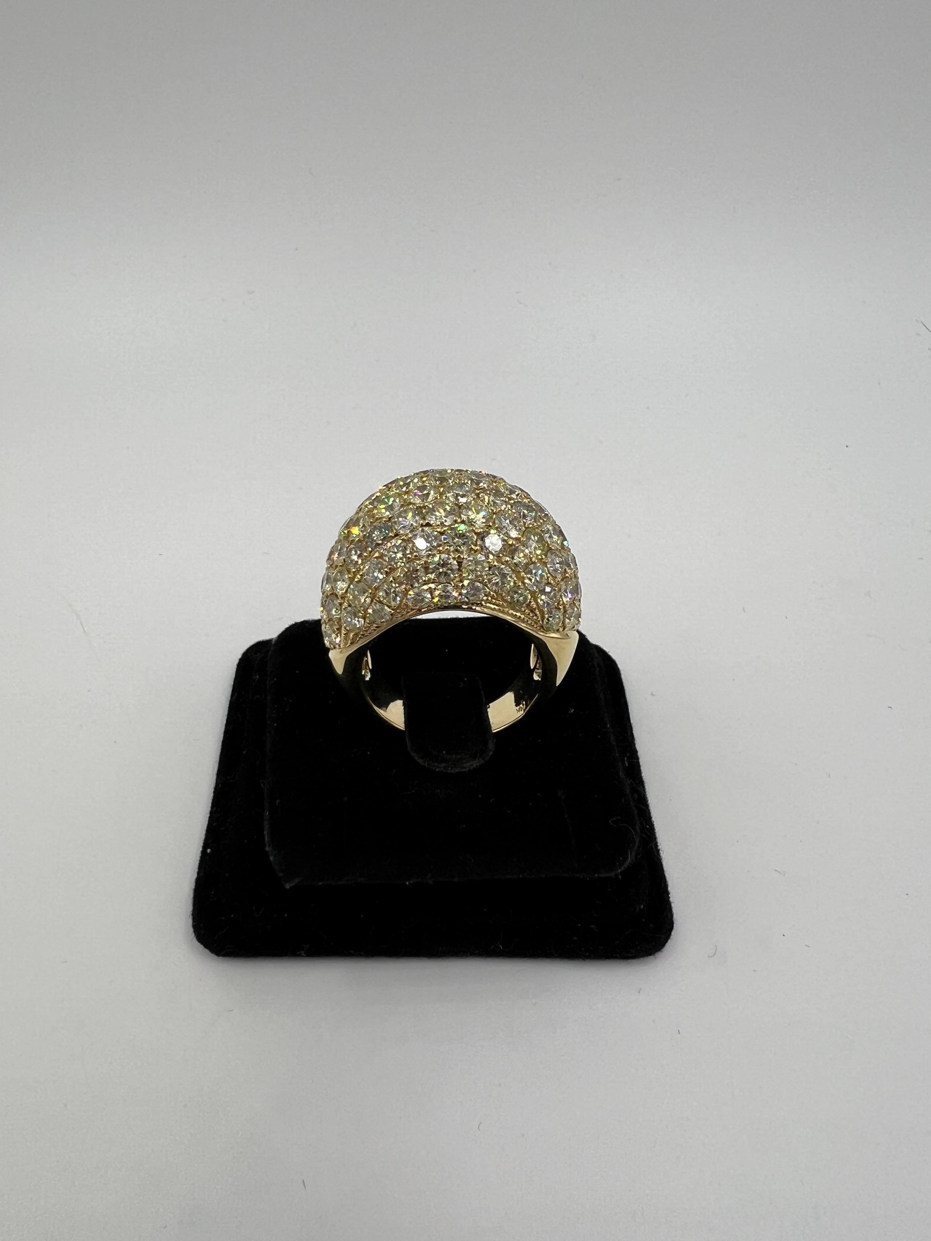 Bague dôme en or jaune 18k 9 carats TW XL Pave Diamond en vente 2