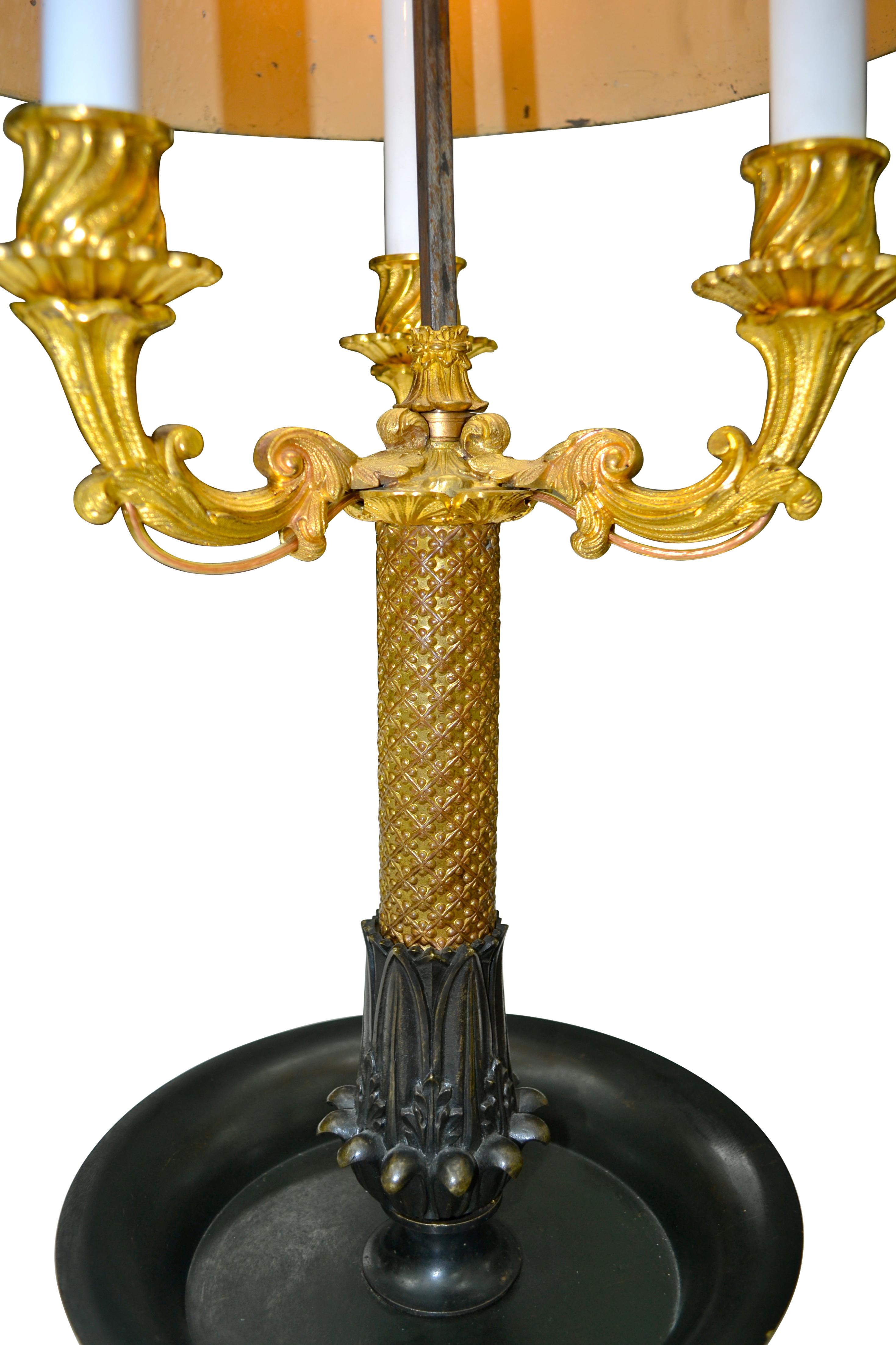 19th Century French Empire Bouillotte Tole Shaded Lamp In Good Condition In Vancouver, British Columbia