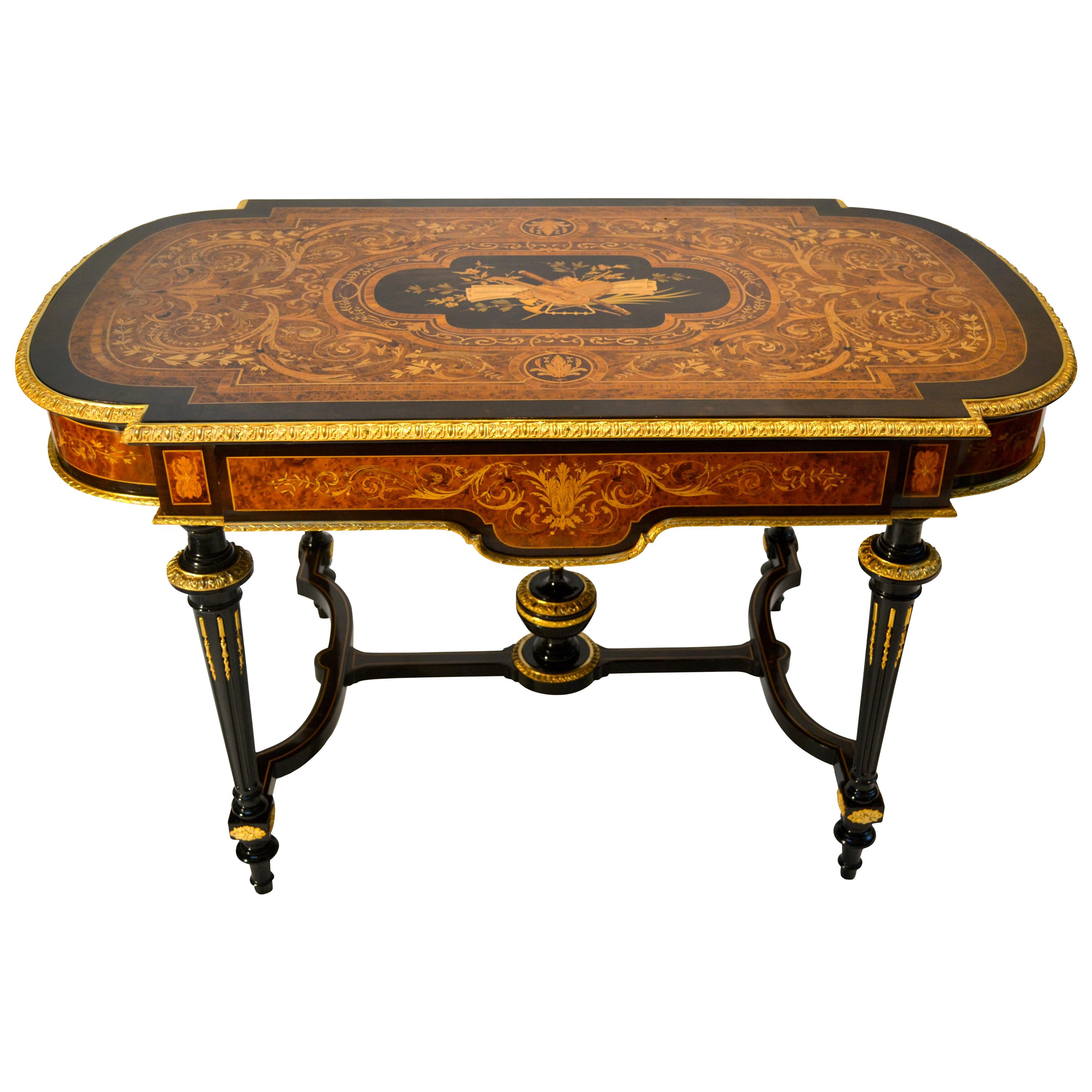 19th Century French Napoleon III Marquetry Centre or Pier Table