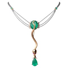 9 ct. Emerald Necklace in 18k Gold Snake Design with Poetry by Alexander Leyser