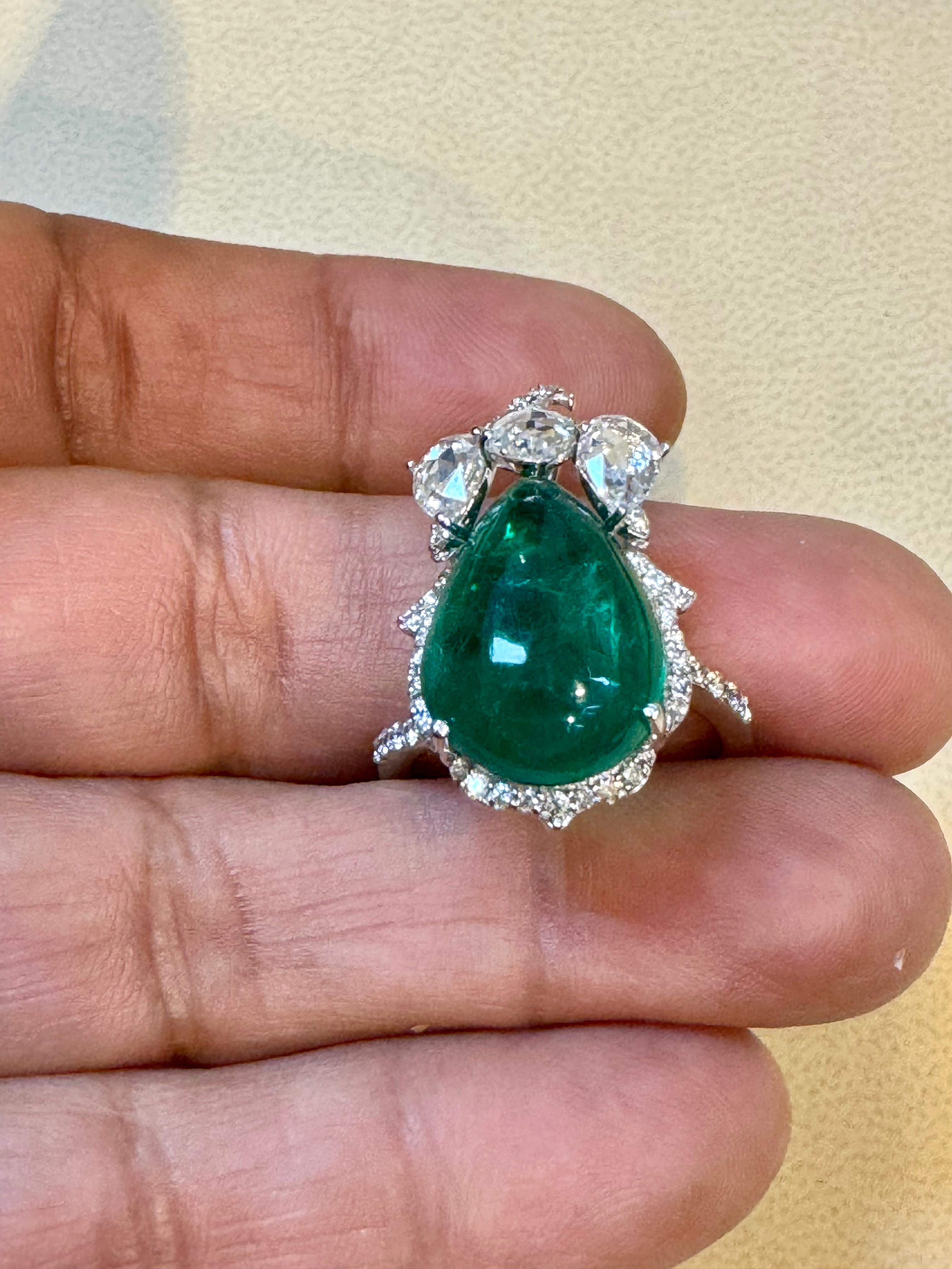 9 Ct Finest Zambian Sugar Loaf Emerald & 2 Ct Rose Cut Diamond Ring Size 7 For Sale 6