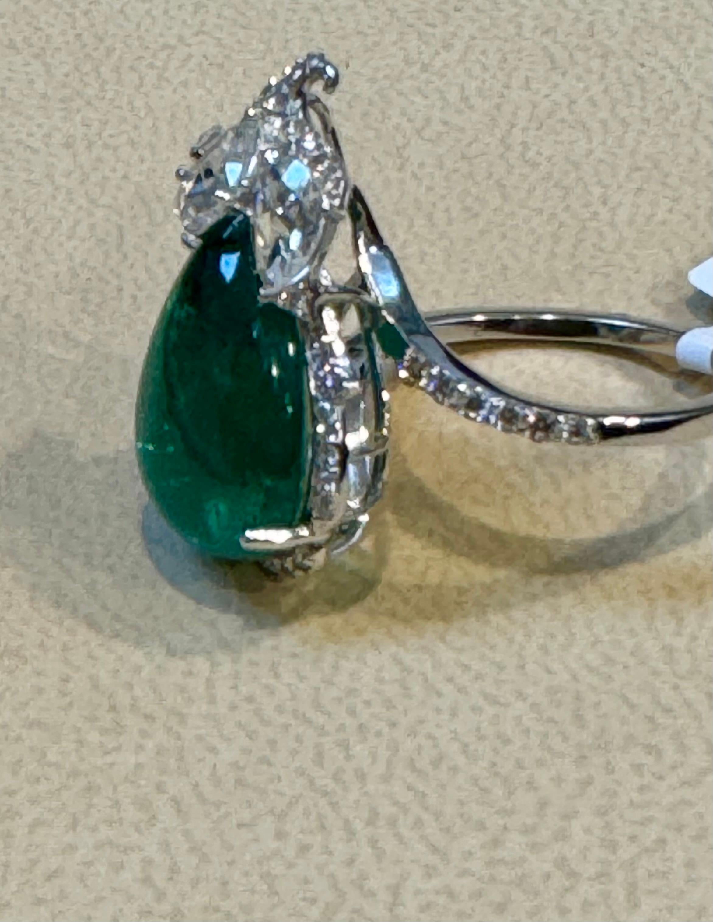9 Ct Finest Zambian Sugar Loaf Emerald & 2 Ct Rose Cut Diamond Ring Size 7 For Sale 3