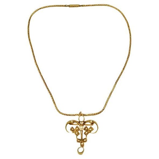 9 Ct Gold Opal and Seed Pearl Pendant on 9 Ct Chain Dated Circa 1900