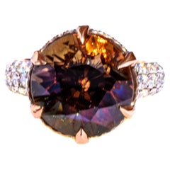 .9 Carat Mystique Oregon Copper-Bearing Sunstone & Diamond 18k Ring