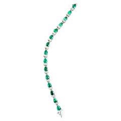 9 Ct Natural Brazil Emerald & Diamond Tennis Bracelet 14 Karat Yellow Gold 7 "