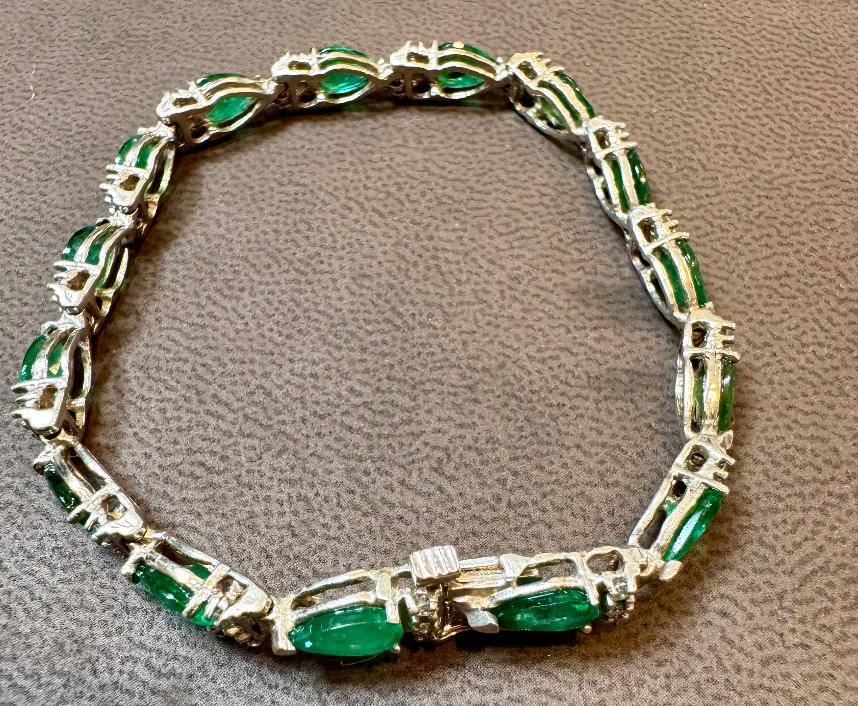 Bracciale tennis con smeraldo naturale del Brasile da 9 carati e diamanti in oro giallo 14 carati 7 