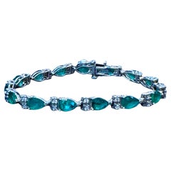 9 Ct Natural Brazil Emerald & Diamond Tennis Bracelet 14 Karat Yellow Gold 7 "