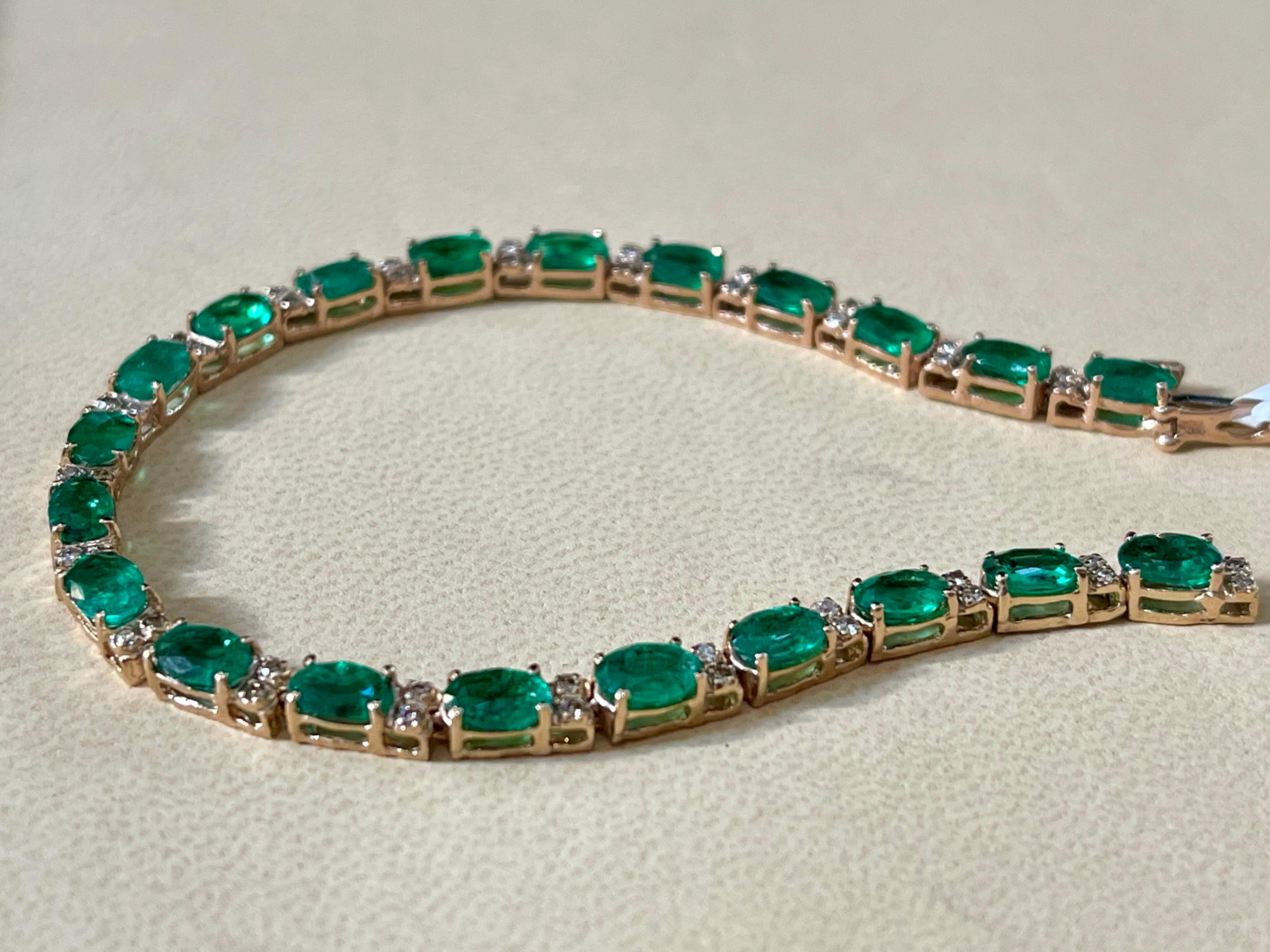 9 Ct Natural Brazilian Emerald and Diamond Tennis Bracelet 14 Karat White Gold 7