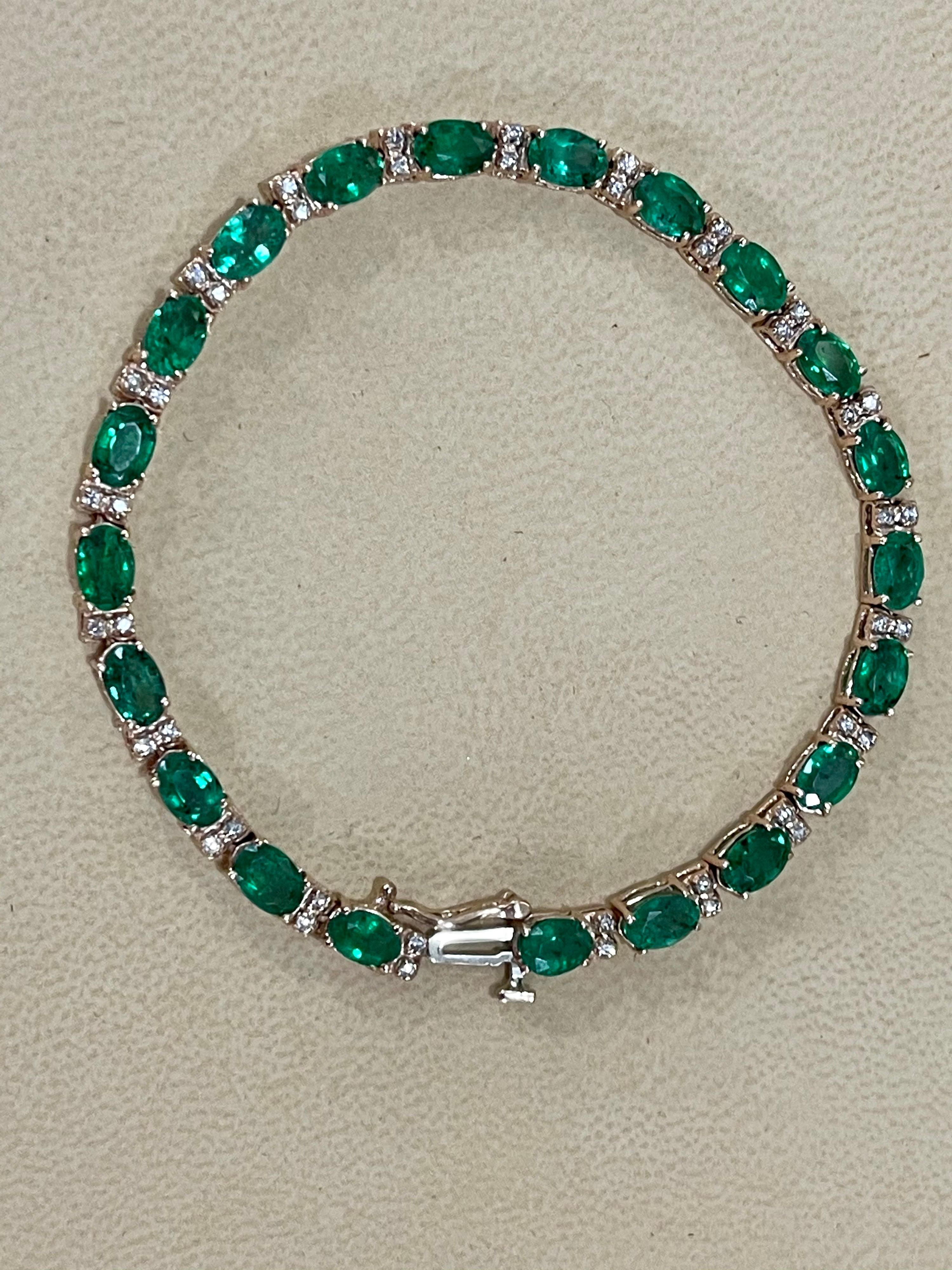 9 Ct Natural Brazilian Emerald and Diamond Tennis Bracelet 14 Karat White Gold In New Condition In New York, NY