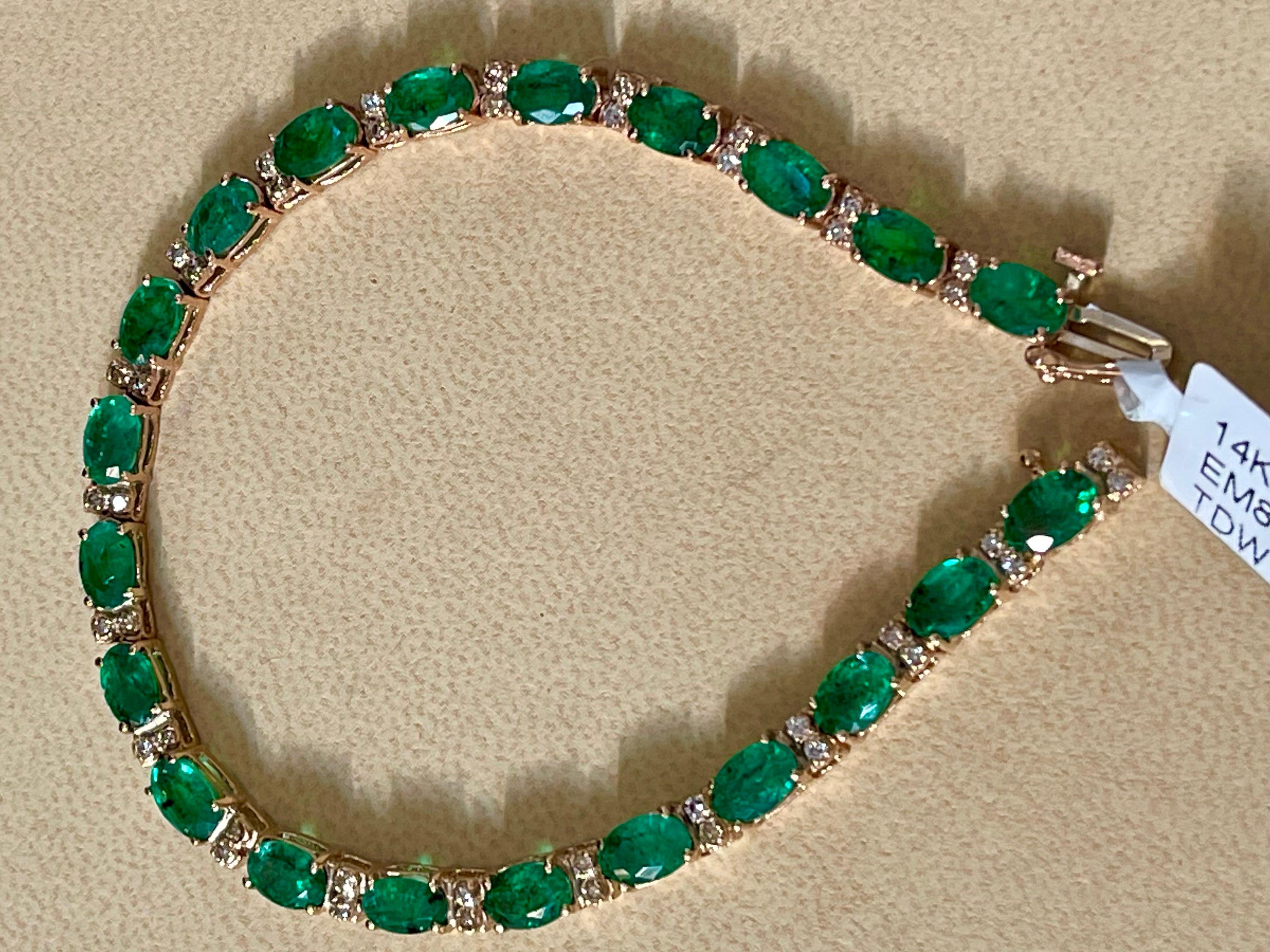 9 Ct Natural Brazilian Emerald and Diamond Tennis Bracelet 14 Karat White Gold 4