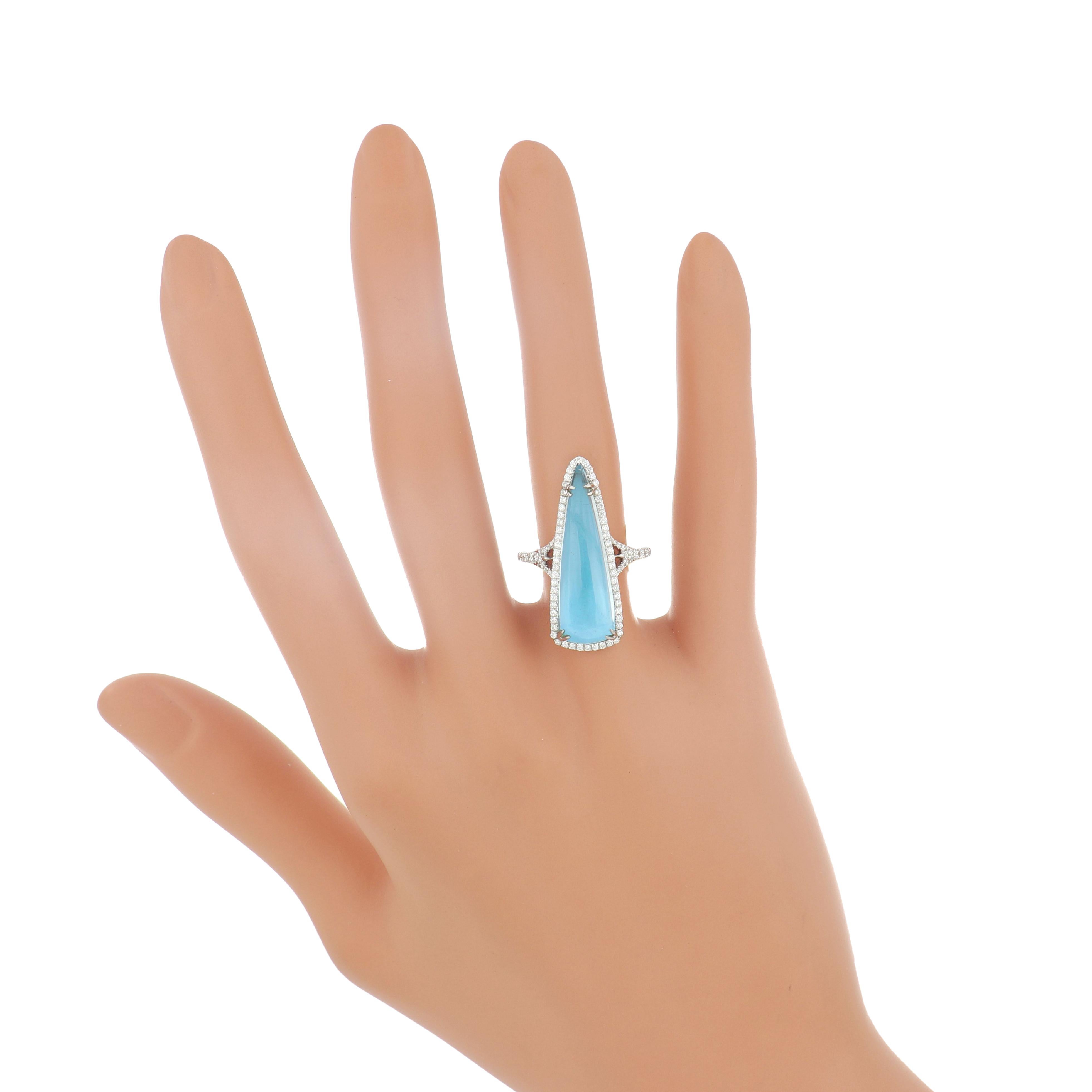 9 Karat Himmelblauer Topas und Diamant Nietenring aus 14 Karat Weißgold Damen im Angebot