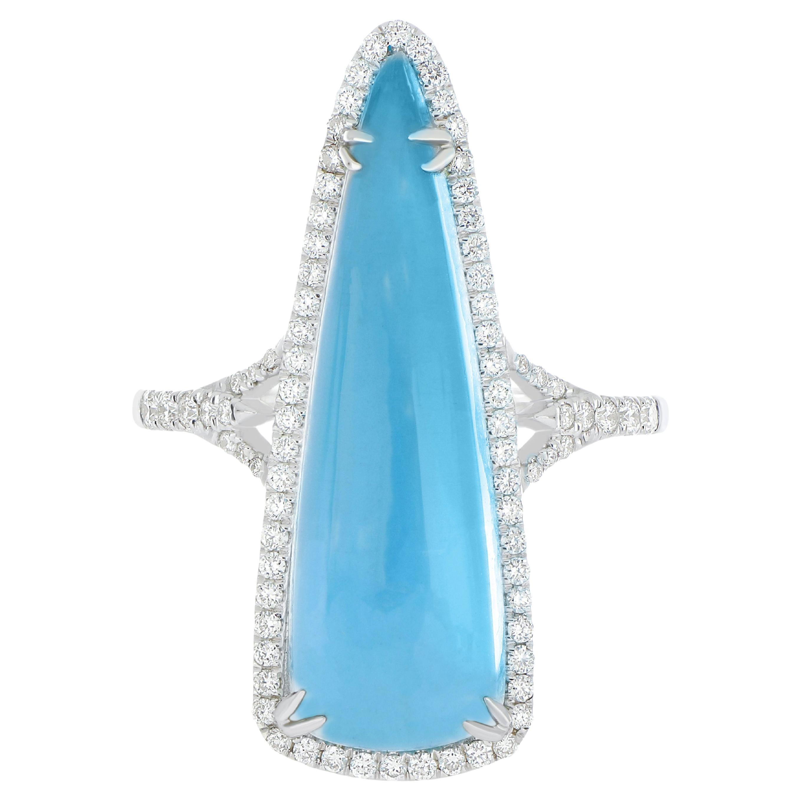 9 Karat Himmelblauer Topas und Diamant Nietenring aus 14 Karat Weißgold