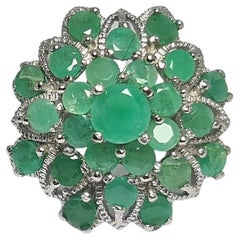 9 Cts Natural Emerald Fire Burst .925 Sterling Silver with Rhodium Plating Ring
