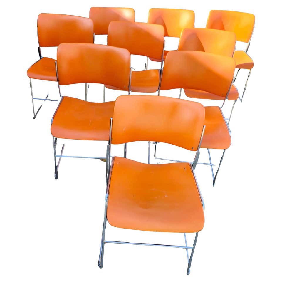 French mid-century modern stackable orange plastic chairs, 1960s For ...