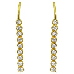 9 Diamond 22 Karat Gold Bar Drop Earrings