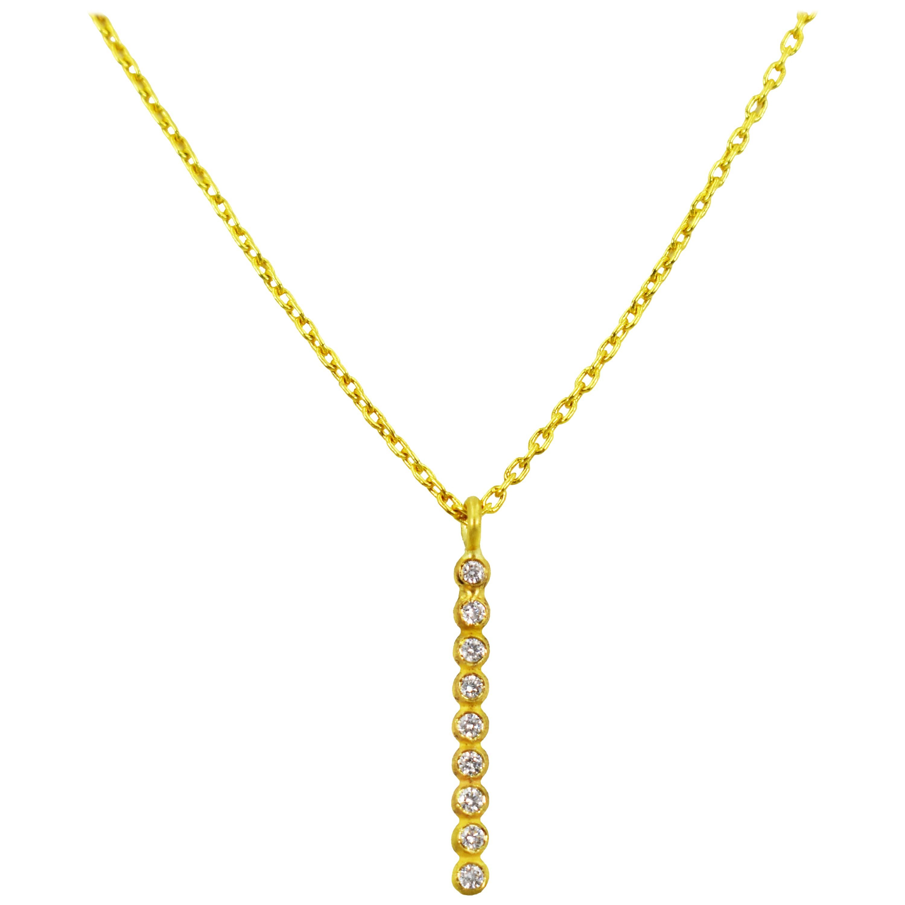 9 Diamond 22 Karat Gold Bar Pendant Necklace