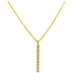 9 Diamond 22 Karat Gold Bar Pendant Necklace
