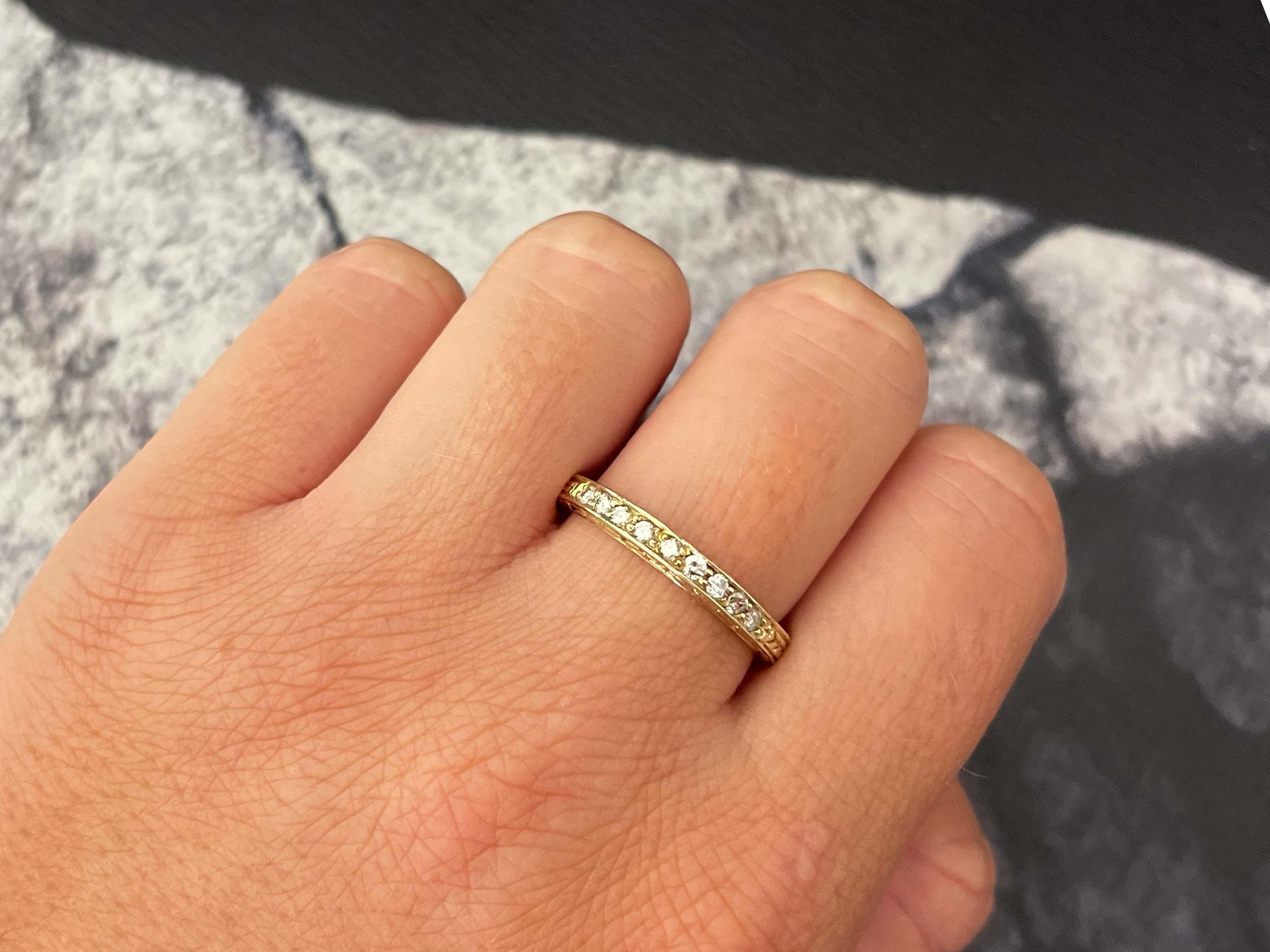 Item Specifications:

Metal: 14K Yellow Gold

Style: Statement Ring

Ring Size: 9.75 (resizing available for a fee)

Total Weight: 3.9 Grams

Diamond Carat Weight: 0.20 carats

Diamond Count: 14

Diamond Color: G-H

Diamond Clarity: