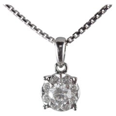 9 Diamond Round Pendant White 18 Carat Gold Handmade Cocktail Intini Necklace