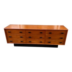 9 Drawer Teak Dresser with Leather Pulls