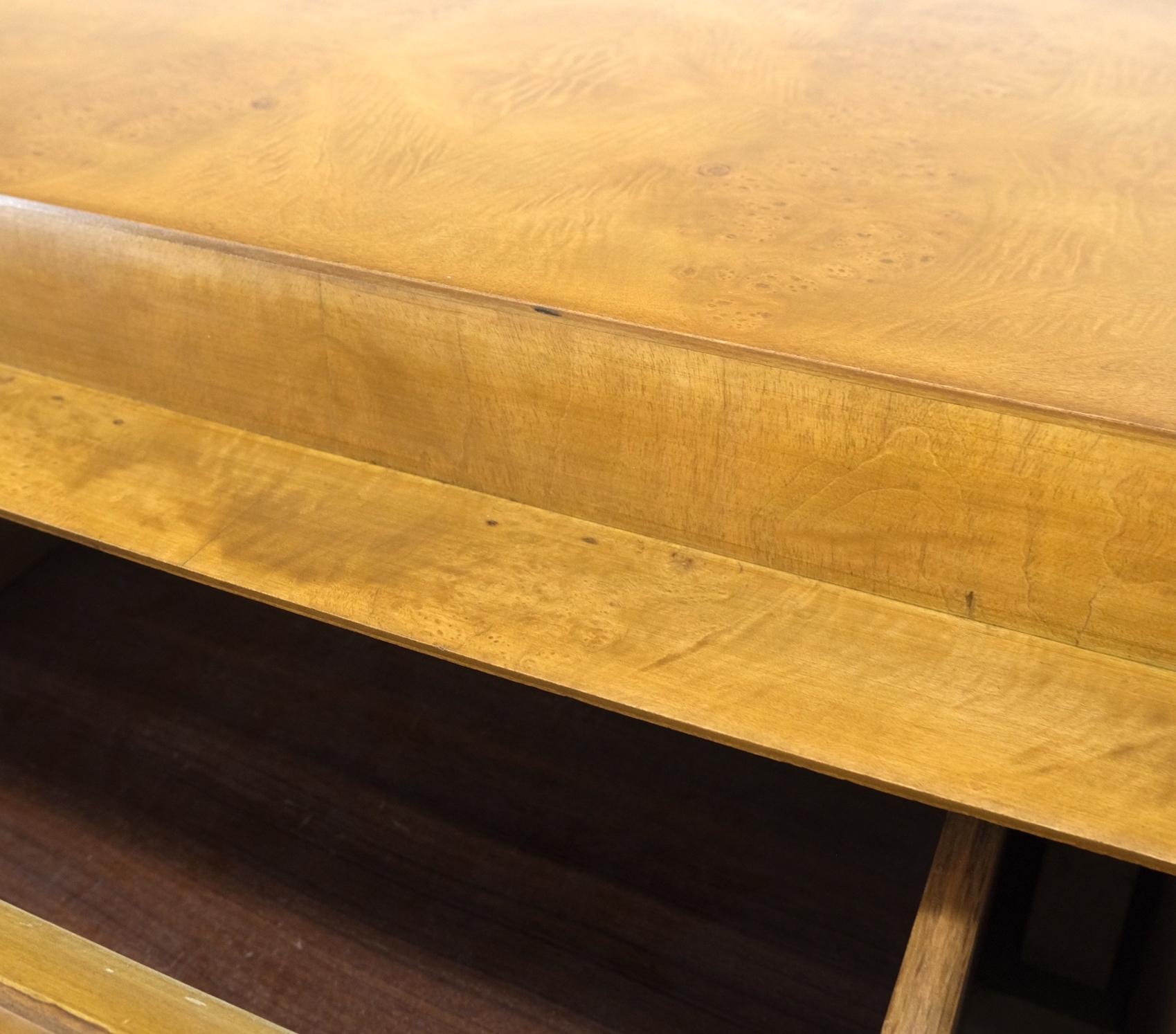 Maple 9 Drawers Art Deco Mid-Century Modern Burl Wood Bow Front Dresser Brass Pulls For Sale