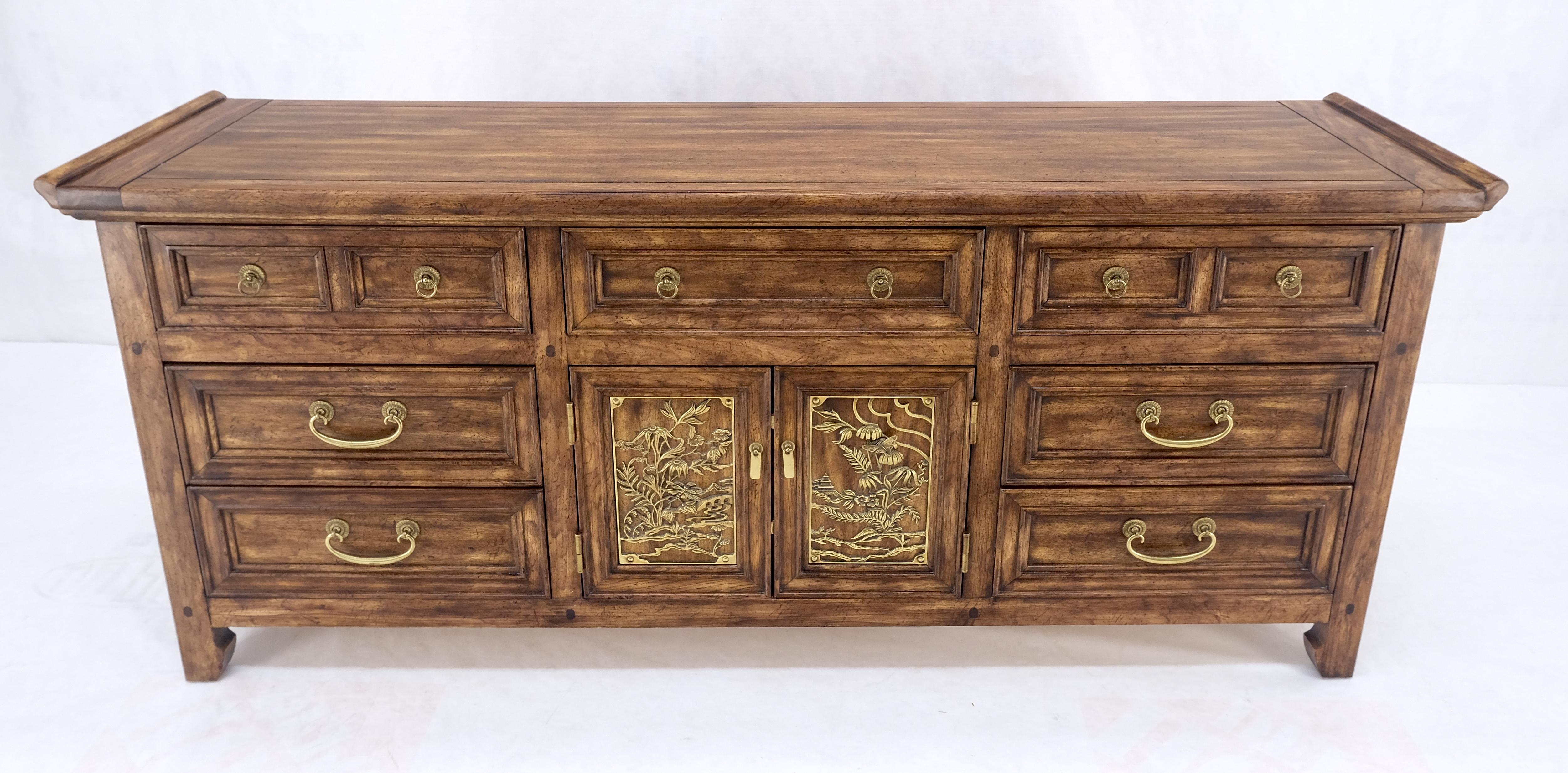 American 9 Drawers Two Decorative Doors Solid Brass Buckle Drop Pull Rolled Edges Dresser For Sale