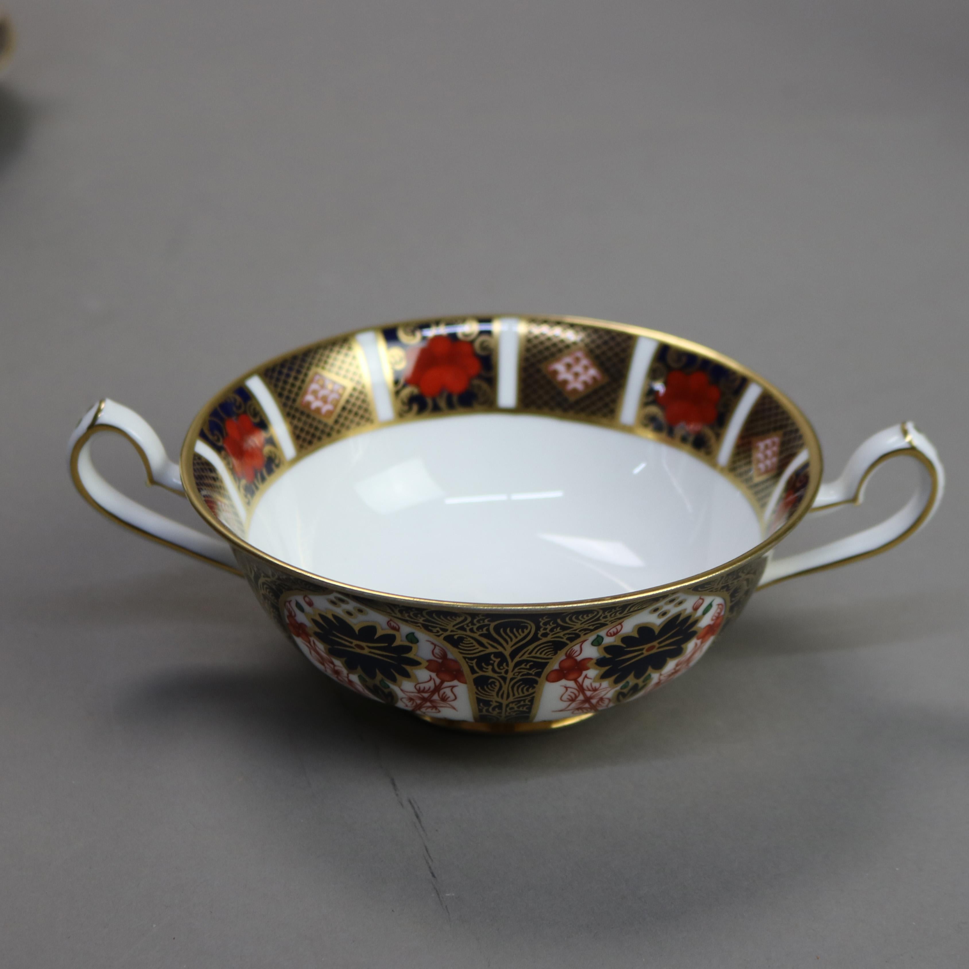 9 English Royal Crown Derby Old Imari Bone China Gilt Soup Bowl & Saucer Sets with Seal 20thC

Measures - 2