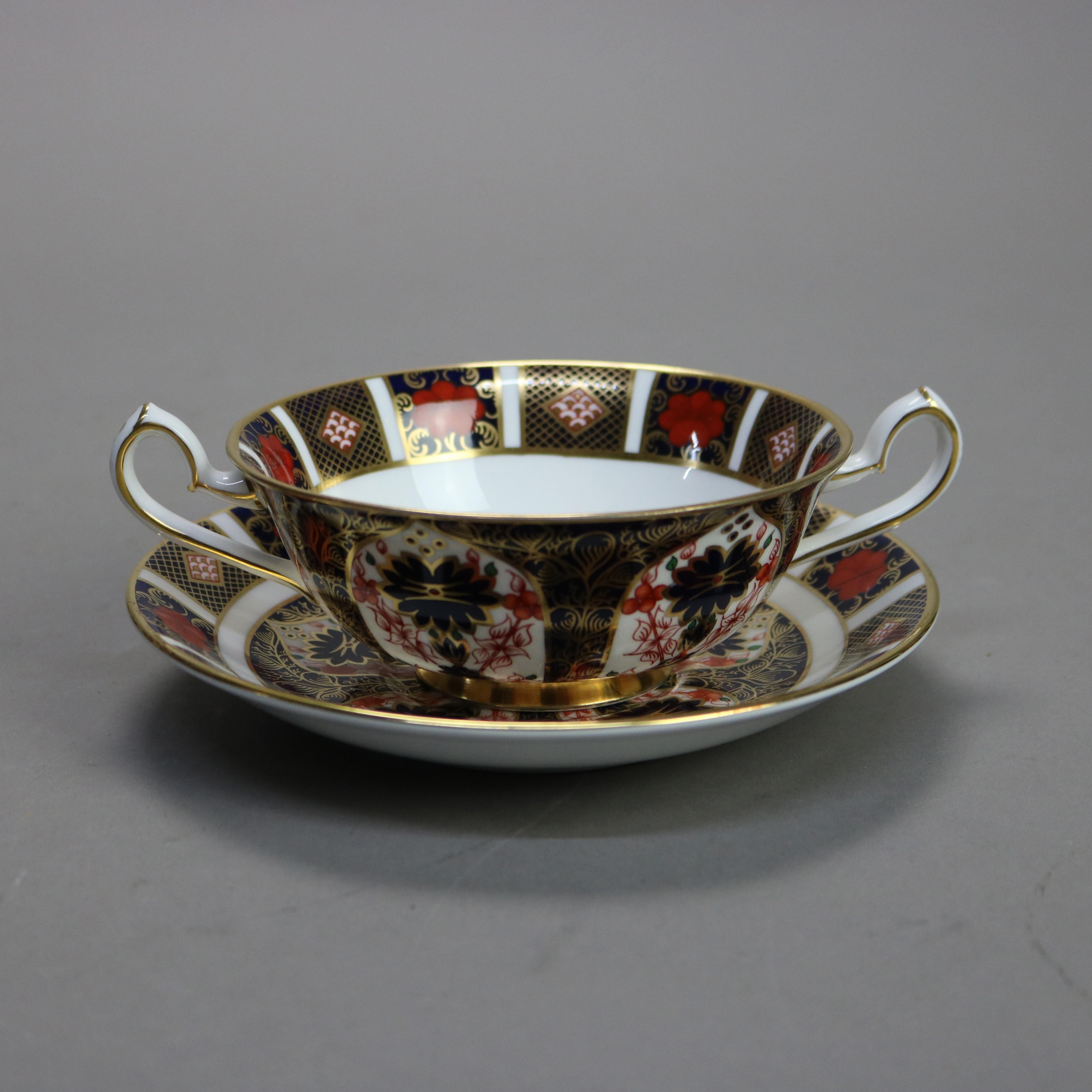 Porcelain 9 English Royal Crown Derby Old Imari Bone China Gilt Bowl Sets with Seal 20thC