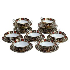 9 English Royal Crown Derby Old Imari Bone China Gilt Bowl Sets with Seal 20thC
