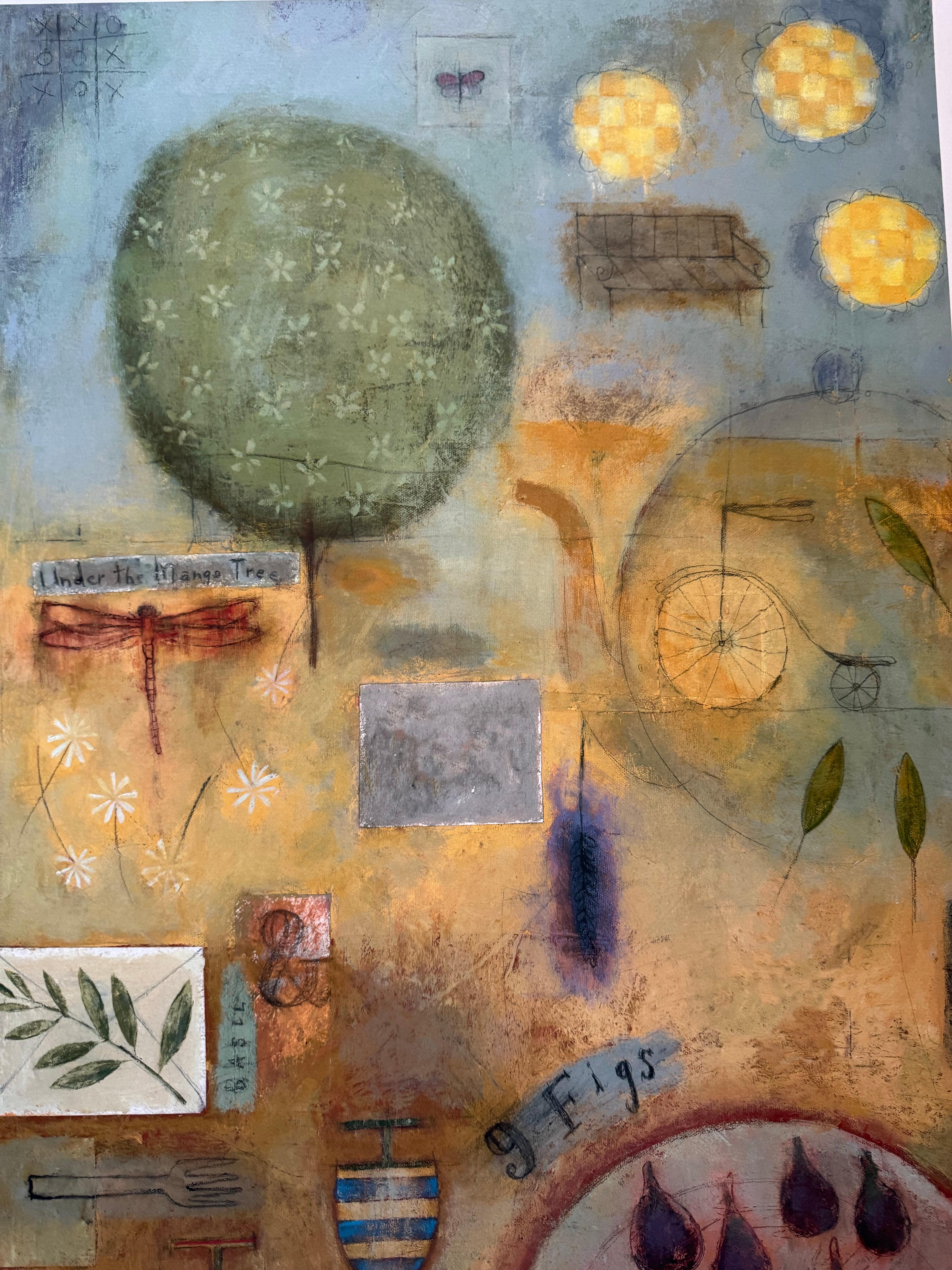 Composition fantaisiste et richement symbolique, 9 Figs est une estampe en édition limitée, signée et numérotée, de la célèbre artiste californienne Marti Somers. Mêlant des formes abstraites à des motifs nostalgiques, la narration visuelle de