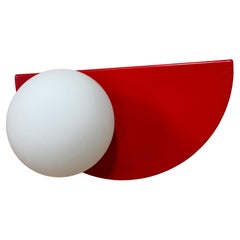 9" Folded Steel Table Lamp with Hand Blown, Frosted Glass Diffuser in Bright Red