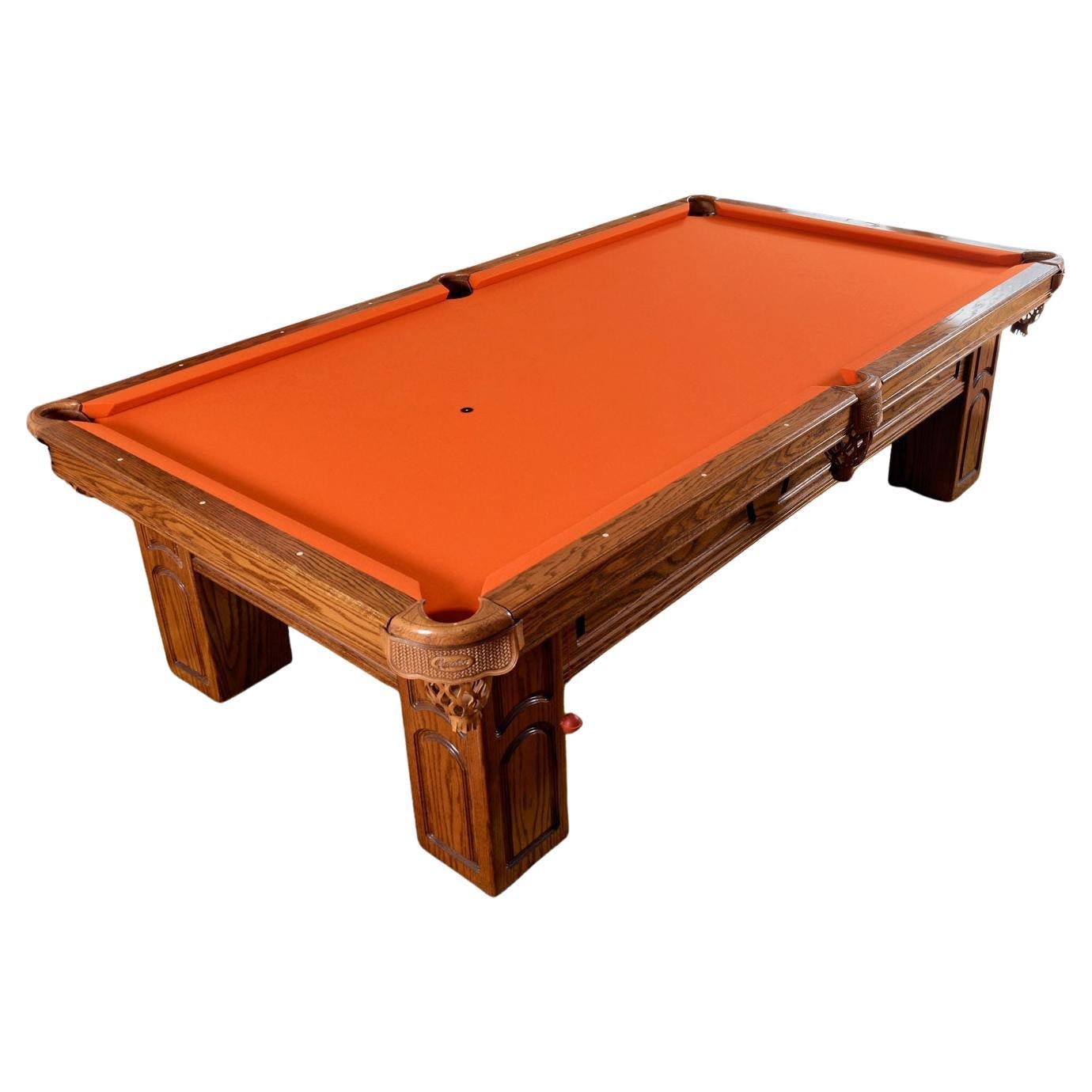 9-Fuß 1980s Oak Pool Tisch von Camelot mit neuem Gummi und orangem Filz