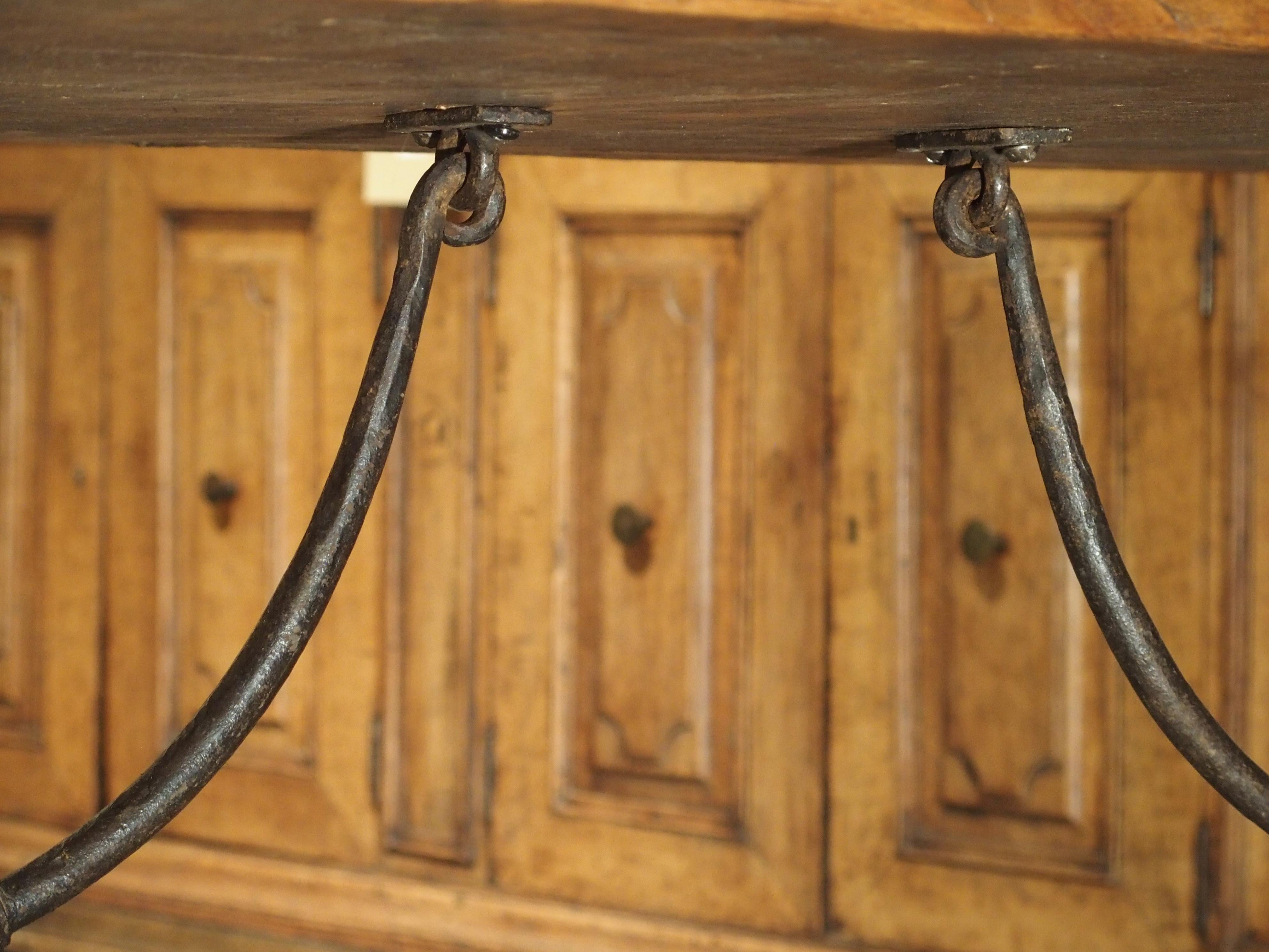 9-Foot Long Antique Oak and Wrought Iron Table from Spain, Early 1800s 4
