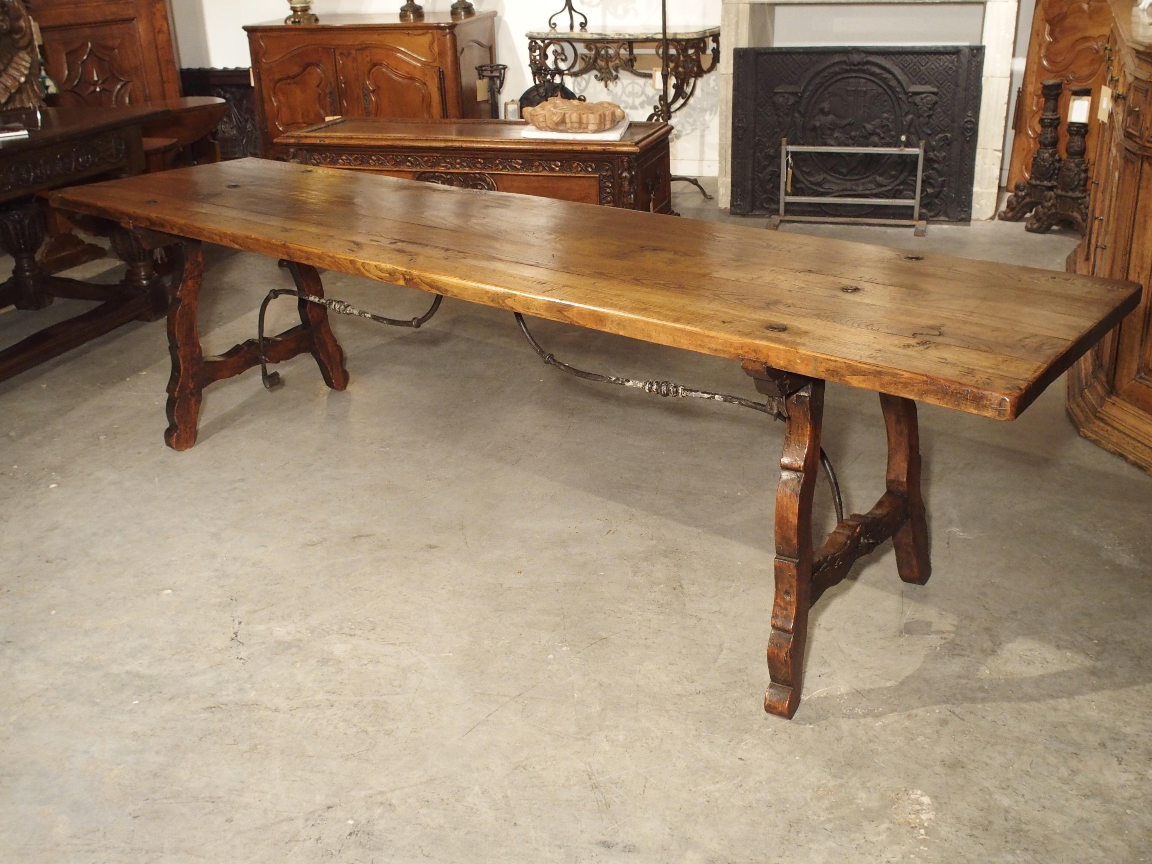 9-Foot Long Antique Oak and Wrought Iron Table from Spain, Early 1800s 5