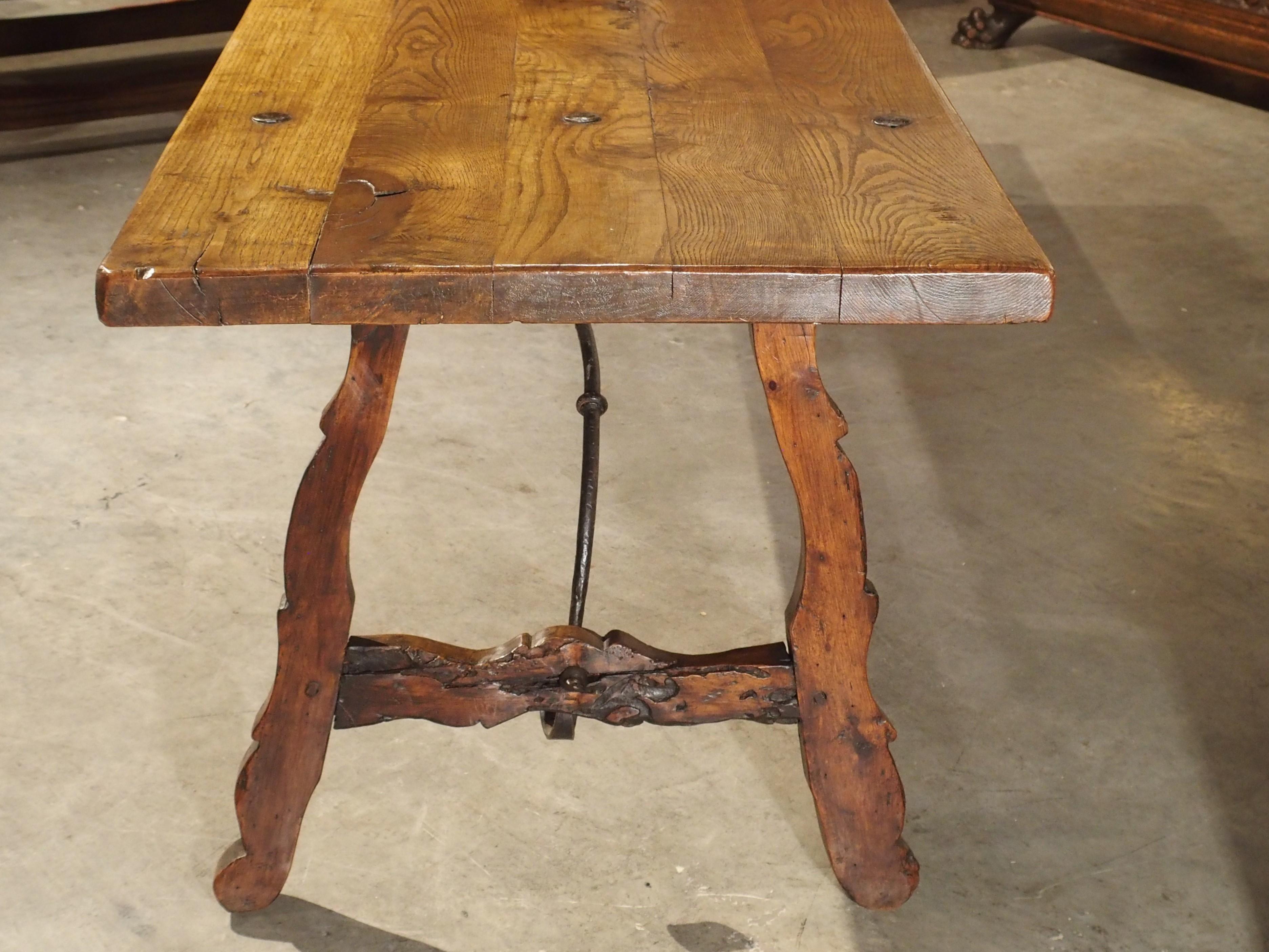 9-Foot Long Antique Oak and Wrought Iron Table from Spain, Early 1800s 6