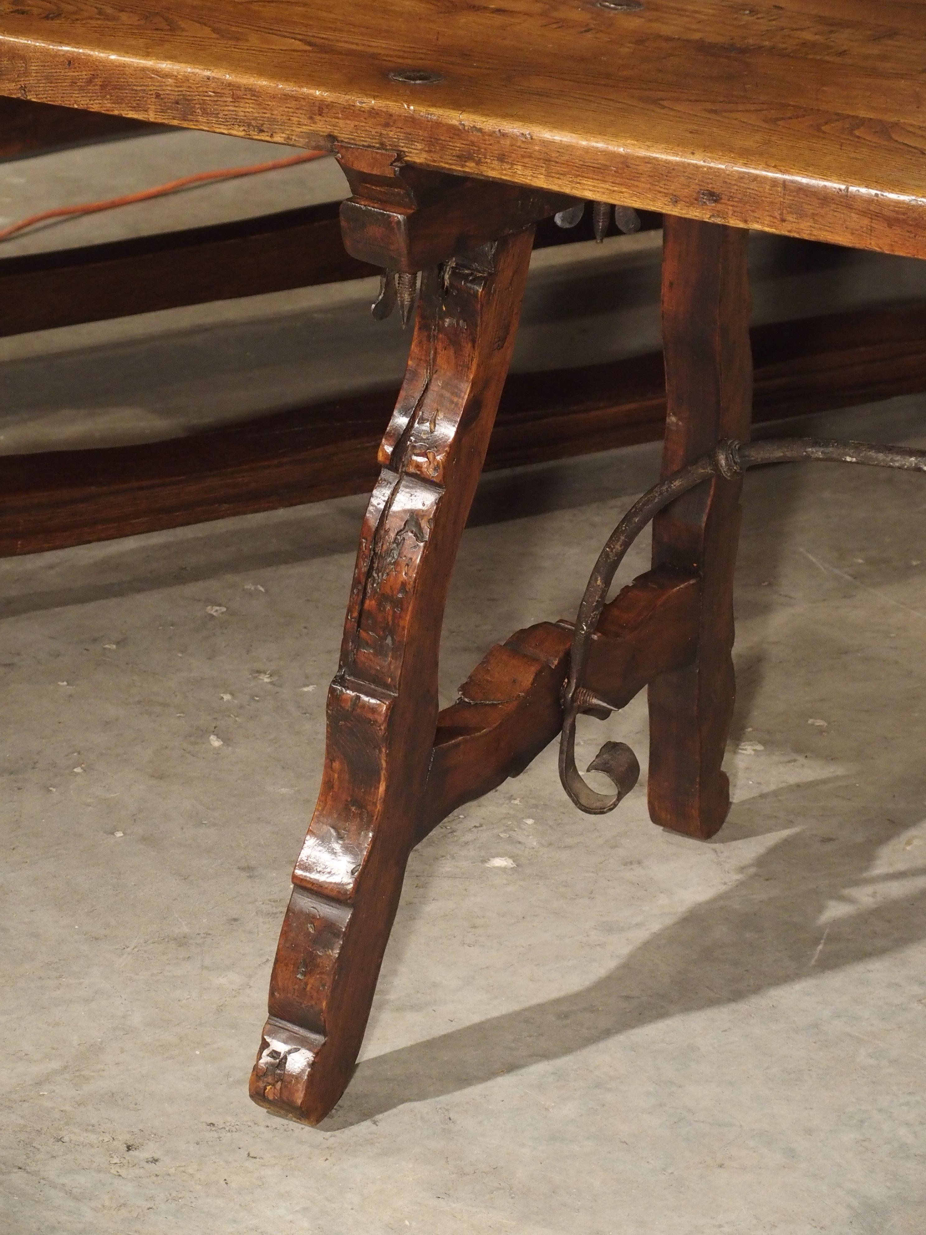 9-Foot Long Antique Oak and Wrought Iron Table from Spain, Early 1800s 8