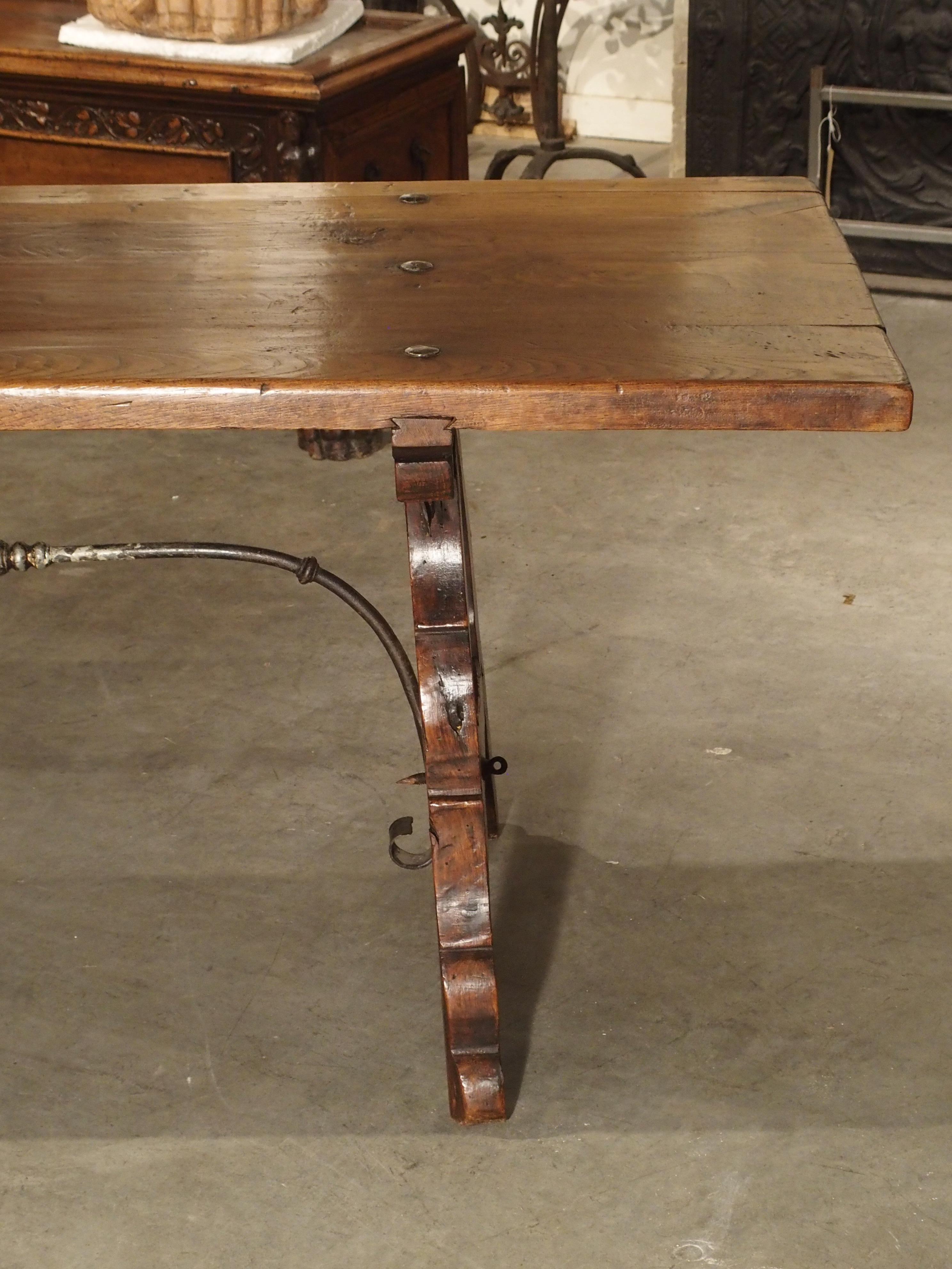 9-Foot Long Antique Oak and Wrought Iron Table from Spain, Early 1800s 9
